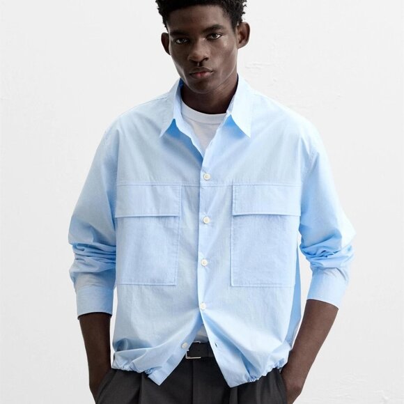 ZARA MEN'S POCKET OVER SHIRT SKY BLUE 2688/792 Sz-L - Picture 1 of 9